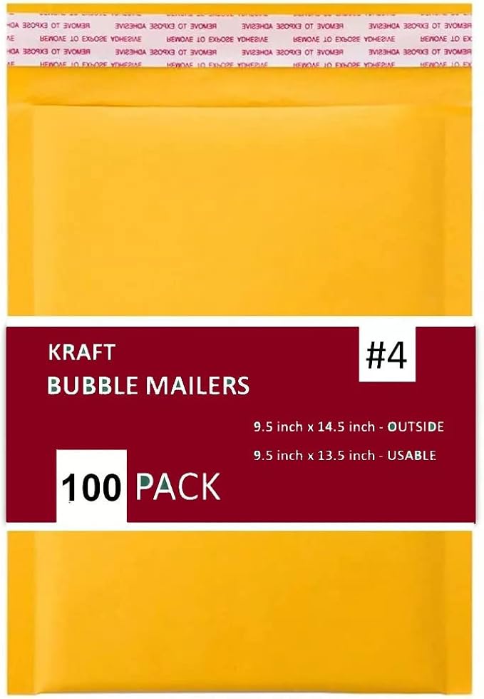 100 PC #4 9.5x14.5 Inches 100 Pack Inches Kraft Bubble Mailers Yellow Shipping Padded Envelopes Self Seal Waterproof Cushion Envelopes