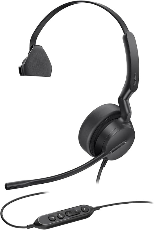 Yealink UH42 USB-C/A Mono Headset with Mic for PC Computer, Wired Headphones Teams Certified, Noise Cancelling Microphone, in-Line Controls, All Day Comfort