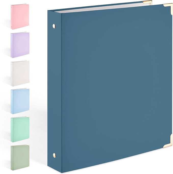 Sooez 3 Ring Binder with Metal Corners, Cute 1 Inch Binders Fits 175 Sheets of Paperwork, Three Ring Recipe Binder with Pocket for Women School Home Office Supplies, Letter Size 8.5" x 11", Dark Blue