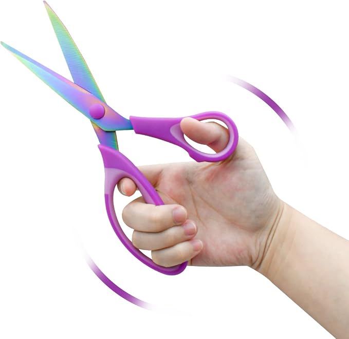 Craft Stainless Steel Titanium Coating Scissors Set of 3 - Multipurpose Fabric Scissors, Soft Grip Handle, Sharp Titanium Blades - Great for Office, Home, School (Purple)