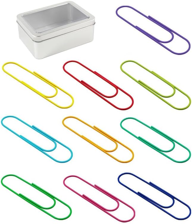 OWLFAVO 40pcs 4 inch Super Jumbo Paper Clips with Storage Box, 10 Colors, Extra Large Funny Cute Paperclips Bookmarks Planner Clips for Fun Office Supplies School Gifts Wedding Decoration