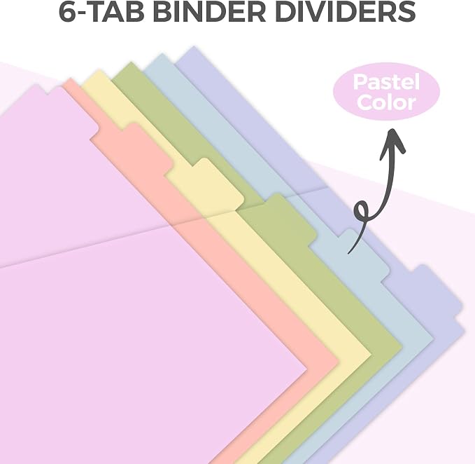 SKYDUE 6 Tabs Dividers with Two Pockets, Plastic Binder Dividers | Dividers for 3 Ring Binders,Extend Beyond Sheet Protectors, Binder Organizer for School Office and Home Organization
