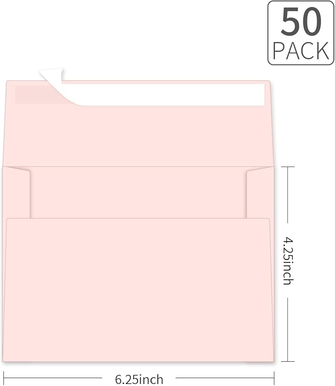 4x6 Envelopes For Invitation (50, Pink, A4) | A4 Envelope blue,50 pack 4x6 card Envelopes for wedding, greeting cards,baby shower,photos,birthday