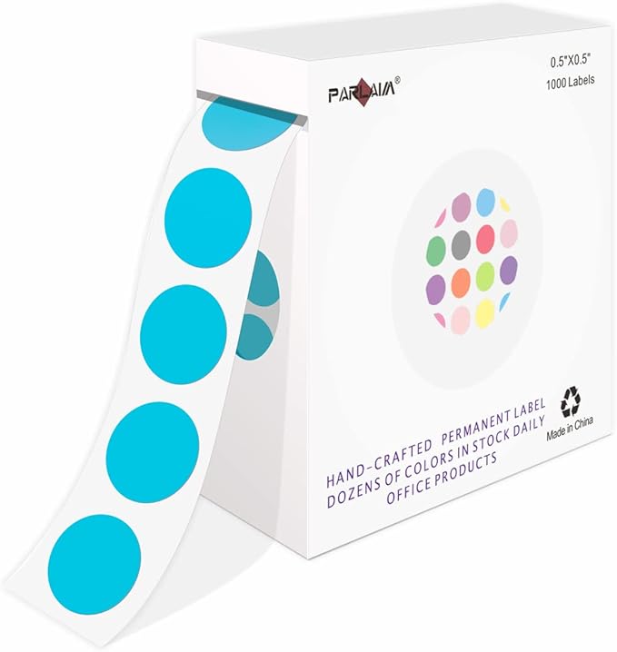 PARLAIM Round Dot Stickers 1/2 Inch Color Coding Labels on a Roll, 1000 PCS Permanent Circle Stickers in Plastic Dispenser Box for Home Office Classro