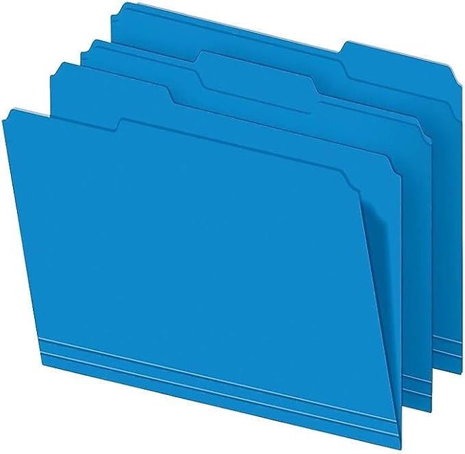 Staples Colored File Folders, Letter Size, 3‑Tab Top‑Tab Design, Durable 10.5‑Point Paper Stock, 100/Pack