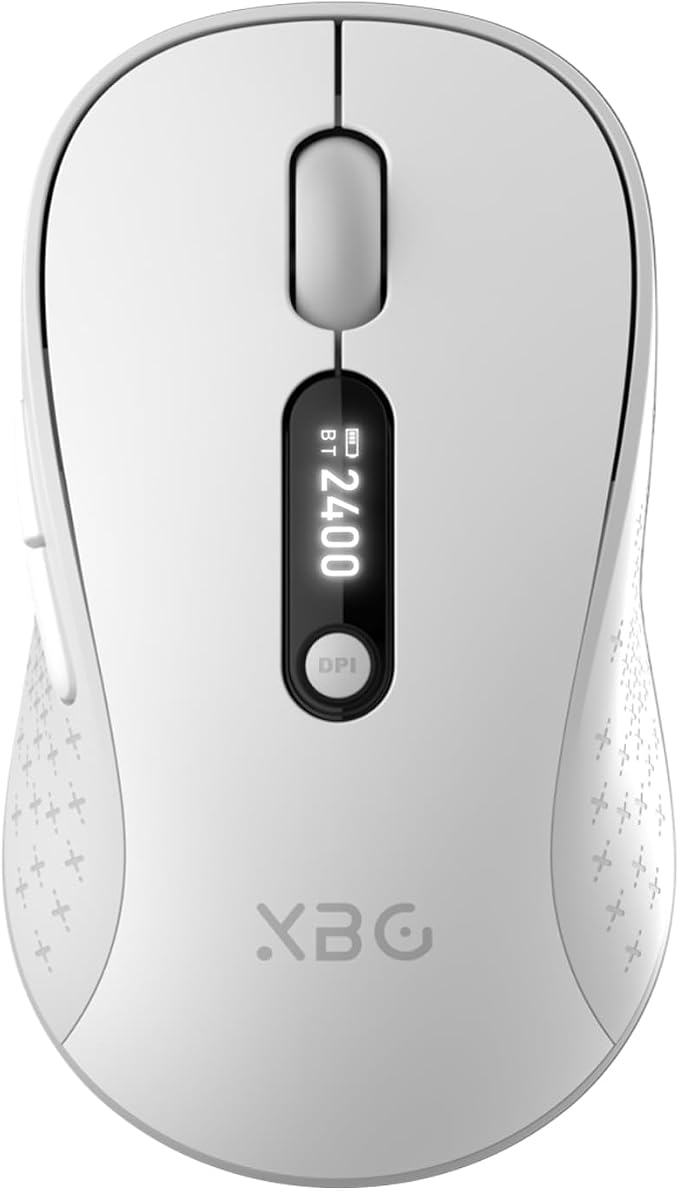 XBG B15Pro Tri-Mode Wireless Bluetooth Mouse with LED Display for Laptop | Bluetooth 5.0/4.0 & 2.4G, 2400 DPI, 500mAh Type-C Rechargeable, Ergonomic Silent Click, Multi-Device for PC Tablet Office