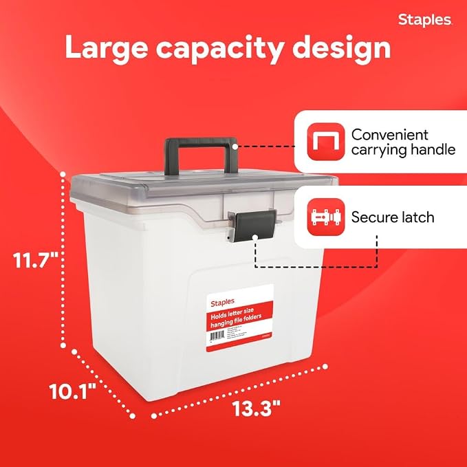 STAPLES File Box File Portable Tote, Letter Size, Clear, 4/Carton