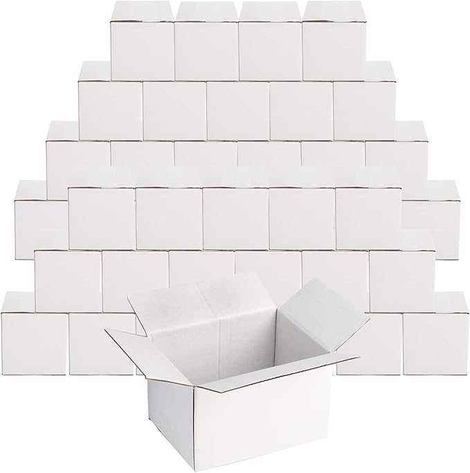 Peohud 40 Pack Small Cardboard Boxes, 6 x 4 x 4 inches Mailing Boxes, Corrugated Packing Shipping Storage Carton Box, White