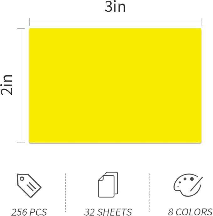 Ououstate Removable Yellow Labels 3" x 2" Moving Stickers for Packing Box | 256 pack large Coding Labels ，waterproof writable surface, ideal for boxes folders files inventory storage bins
