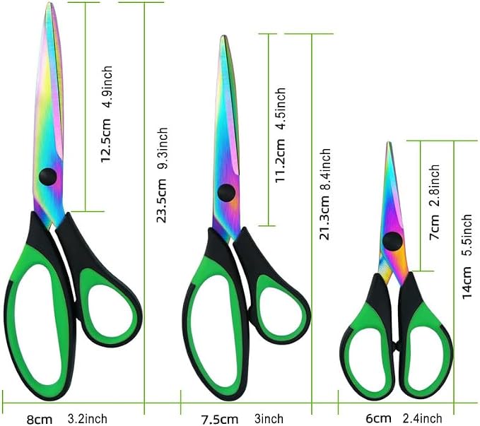 Scissors All Purpose,Titanium Blades Scissors, Heavy Duty, Soft Grip Handle - Set of 3, Great for Office, Sewing, Arts & Home