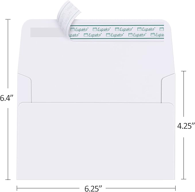Eupako A4 White Photo Envelopes 4x6, 100 Pack Self Seal Envelopes for 4x6 Cards, Photos, Invitations, Wedding, Graduation, Baby Shower, 4.25 x 6.25 Inches