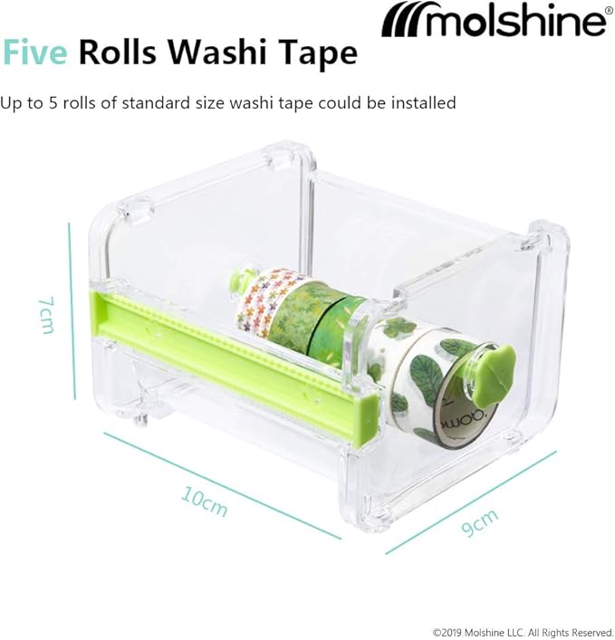 molshine 2 Pack Transparent Desktop Multi Washi Masking Tape Storage Dispenser,Tape Cutter,Tape Roll Holder (Not Include Masking Tape) (Green)