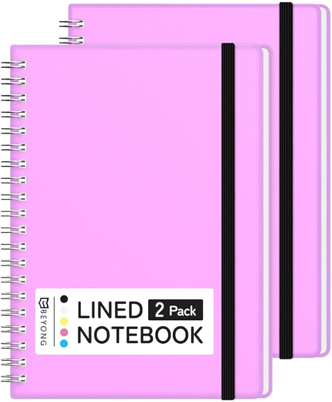 BEYONG Spiral Journal Notebook - 2 Pack Small Size, Lined Journals for Writing, Journaling, Note Pad, Diary, Work & School, Men & Women (Purple, 5x7)