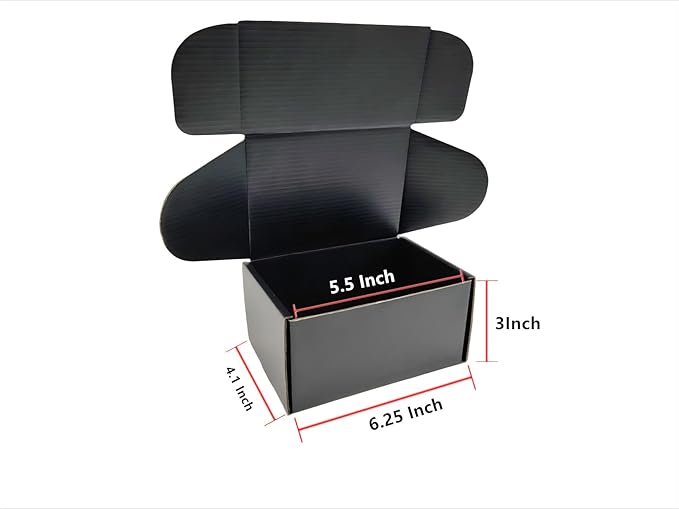 Black Cardboard Shipping Box Mailers 6.25 x 4.1 x 3 Inch Corrugated Packaging Storage Boxes 10 Pack (Inside Size: 5.5 x 4 x 2.9)