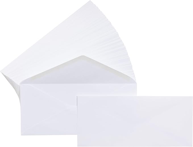 Amazon Basics #10 Business Letter Envelopes with Gummed Seal, No Tint, White, 500-Pack