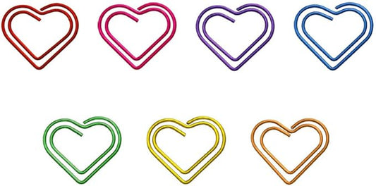 OWLFAVO 140pcs Heart Shape Paper Clips with Clear Box, 7 Metallic Colors, Funny Cute Paperclips Bookmarks Planner Clips for Fun Office Supplies School Gifts Wedding Decoration