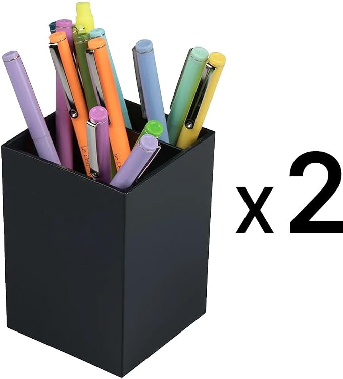 JAM PAPER Plastic Pen Holders - Black Desktop Pencil Cups - 2/Pack
