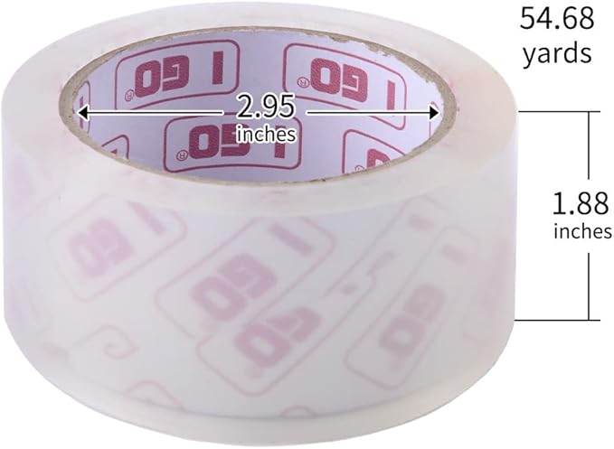 I GO Clear Packing Tape, Packaging Tape Refills for Shipping Moving Box Mailing Storage Sealing, 1.88" Width x 54.68 yd. Length, 2.95" Core, Clear, 2.64 mils/0.067 mm Thick (18 Rolls per Pack)