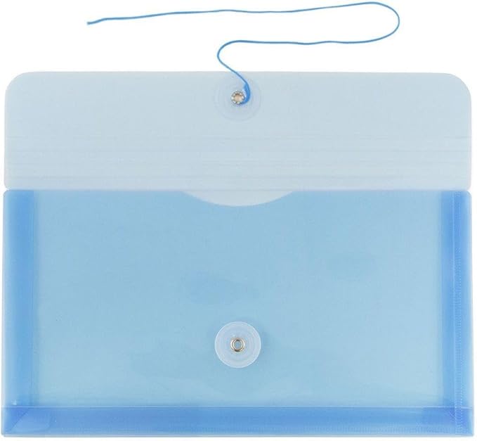 JAM PAPER Plastic Envelopes with Button & String Tie Closure - #10 Business Booklet - 5 1/4 x 10 - Blue - 3/pack