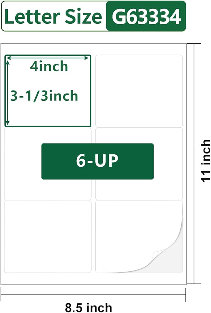 3-1/3”×4” Address Labels Printable,3-1/3×4 Matte White Shipping Label Stickers for Laser/Inkjet Printer,Large Moving Sticker Paper,40 Sheets,240 Blank Labels in Total