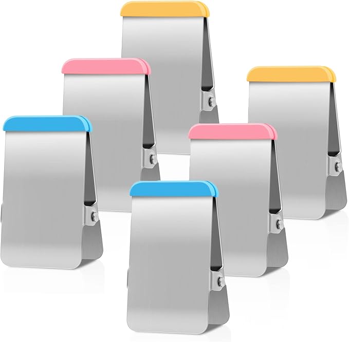 BURLIHOME Stainless Steel Clips with Colored Silicone,6Pack Heavy Duty Clip | Strong Spring for Dog Food/Chip Bag,Colored Edges Anti-scratch,Colored-coded for Sorting,Kitchen/Office/Desk/School Supplies