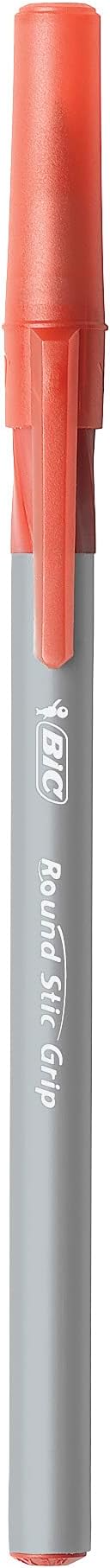BIC Round Stic Grip Xtra Comfort Red Ballpoint Pens, Medium Point (1.2mm), Excellent Writing Pens With Soft Grip for Superb Comfort and Control 12 Count (Pack of 2)