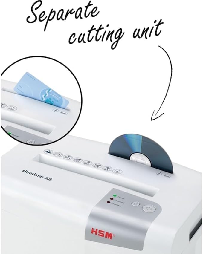 HSM shredstar X8, 8-Sheet, Cross-Cut, 4.8-Gallon Capacity Paper Shredder with Separate CD Slot, White | HSM1044W