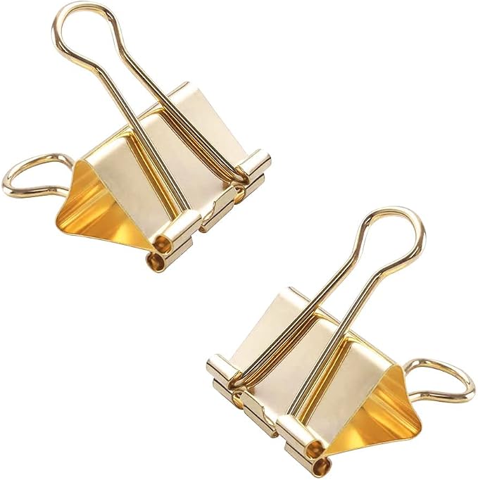 Mini Binder Clips, 120 Pack, 5/8 Inch, Standard 15mm, Gold, Paper Clips, Fold Clamp, Capacity 0.23 Inch, Office Supplies, with mini stroage Boxes