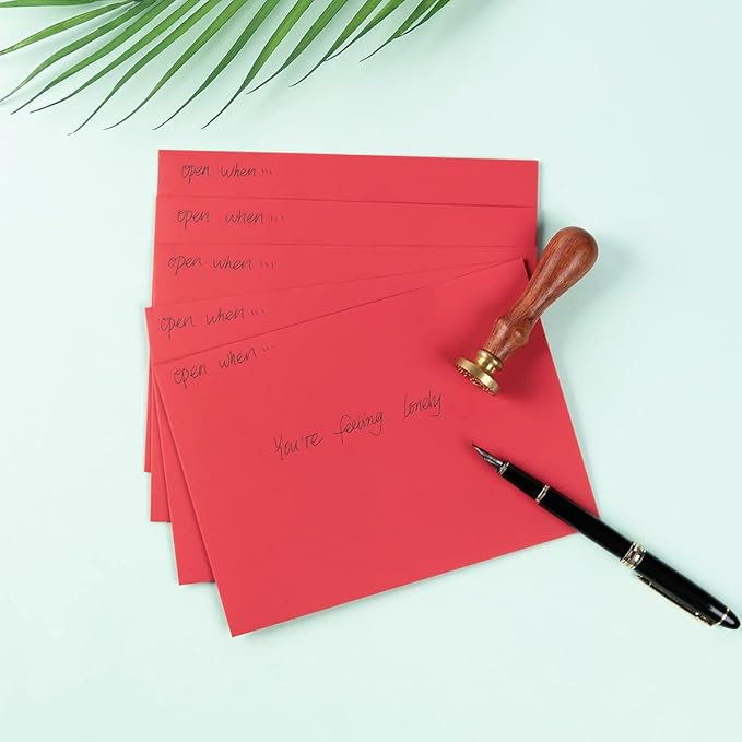 50 Pack 5 x 7 Envelopes Colored Self Seal for Wedding, Party Invitations, Greeting Cards, Announcements, Photos, 5.24 x 7.21 Inches (Red)