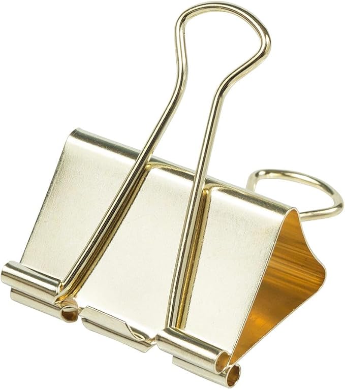 JAM PAPER Colorful Binder Clips - Large - 1 1/2 Inch (41 mm) - Gold Binderclips - 12/Pack