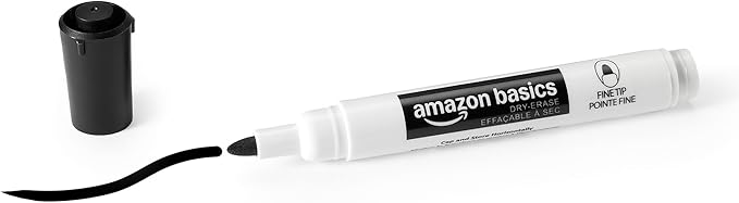 Amazon Basics Low-Odor Dry Erase Whiteboard Markers, Fine Tip, Quick-Dry, Black, 36-Pack