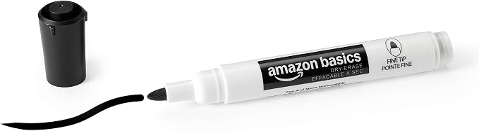Amazon Basics Low-Odor Dry Erase Whiteboard Markers, Fine Tip, Quick-Dry, Black, 36-Pack