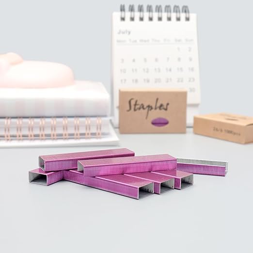 NatSumeBasics 3000 Rose Red Staples 26/6 Standard Colored Staple Refill for Desk Stapler, 1000 Per Pack, Total 3 Pack Staples (Rose Red)