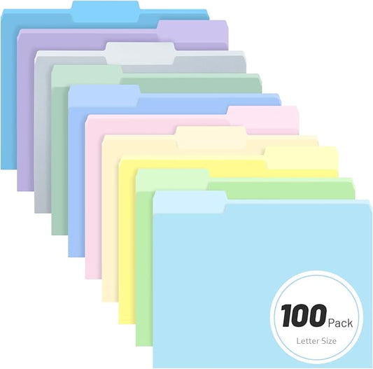 Comix Colored File Folders,100 Pack Manila Folders, Letter Size 8.5" x 11", 1/3-Cut Tabs, Morandi 10 Colors, for Office, School & Business Organization