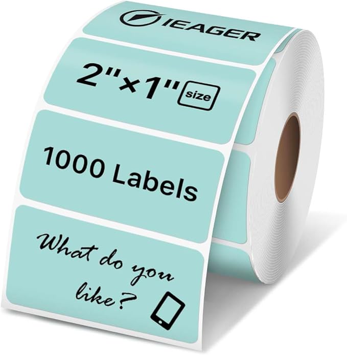 iEager 2x1 Inch Thermal Labels, Green Rectangle Thermal Printer Stickers, Durable Shipping Label Printer Sticker for Barcode, Name, Address, 1000 Labels/Roll
