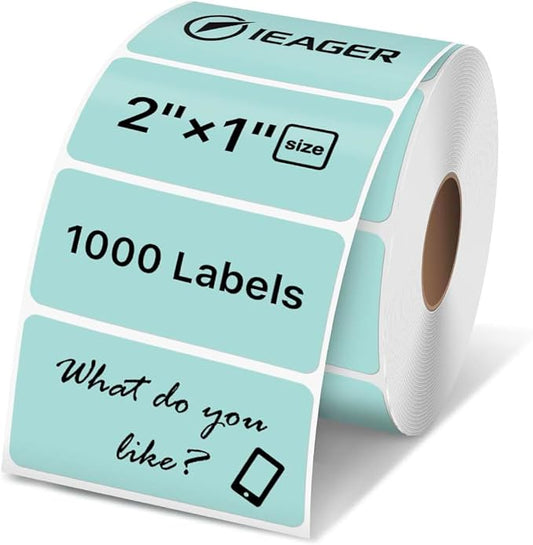 iEager 2x1 Inch Thermal Labels, Green Rectangle Thermal Printer Stickers, Durable Shipping Label Printer Sticker for Barcode, Name, Address, 1000 Labels/Roll