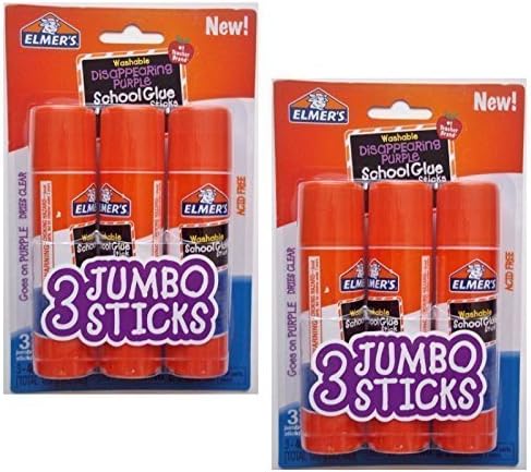 Elmers Jumbo Disappearing Purple School Glue Stick, 1.4 Ounce, 2 Packs of 3 Sticks, 6 Sticks Total