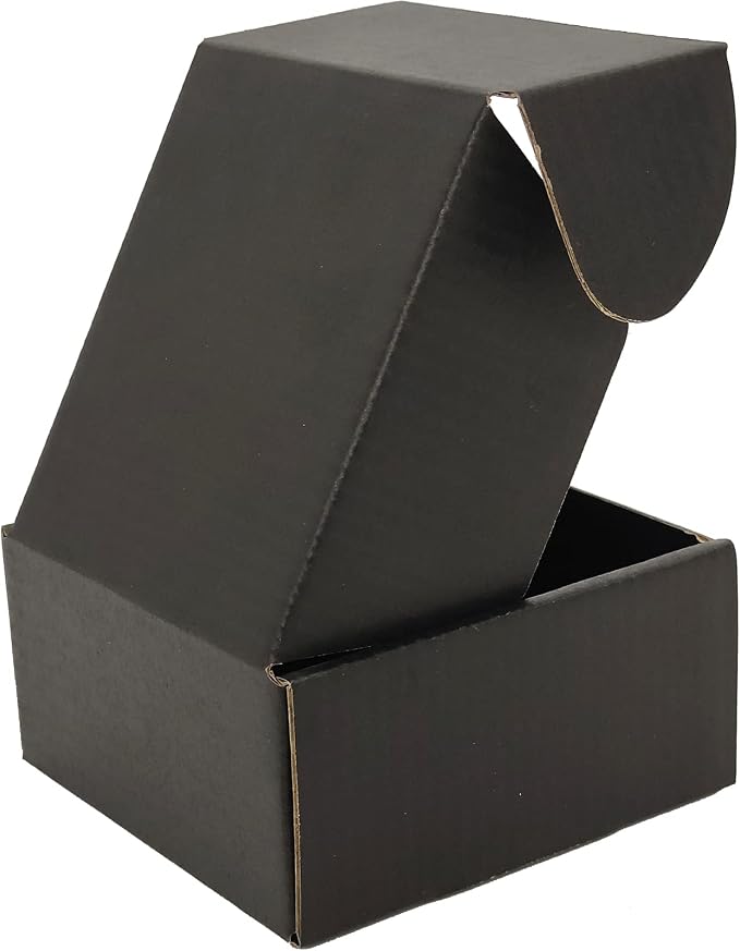 4x4x2 Shipping Boxes Set of 50, Black Mailer Corrugated Cardboard Box | for Packaging, Literature, Packing, Mailing, Storage, Small Business, Moving, Gift, Supplies, Quick Fold, Tab Locking