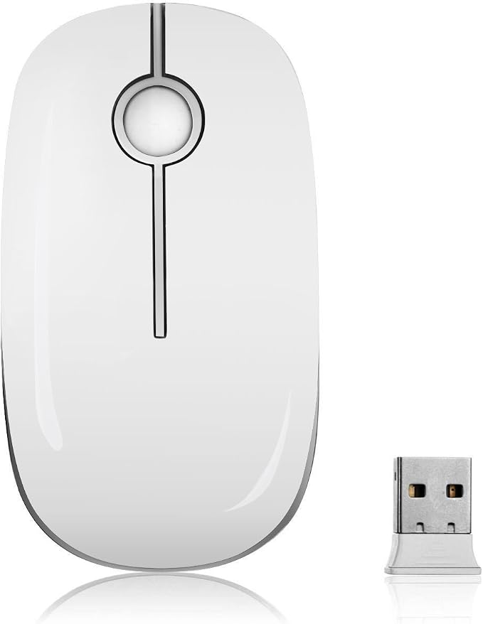 VssoPlor Wireless Mouse, 2.4G Slim Computer Laptop Mouse, White and Silver | Portable Mouse, Plug & Play USB Nano Receiver, Quiet Silent Optical Mice for Notebook, PC, Laptop, Computer, Windows, Mac