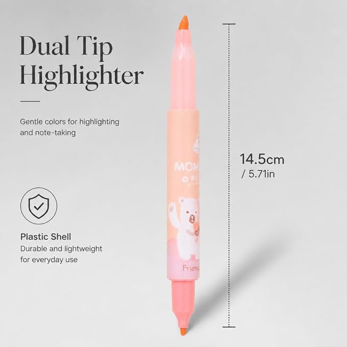 Double-Ended Highlighters Set 6 Pack, Bible Safe Gel Markers, Quick Dry, 6 Bright Colors for Journaling, Note Taking, Office Supplies
