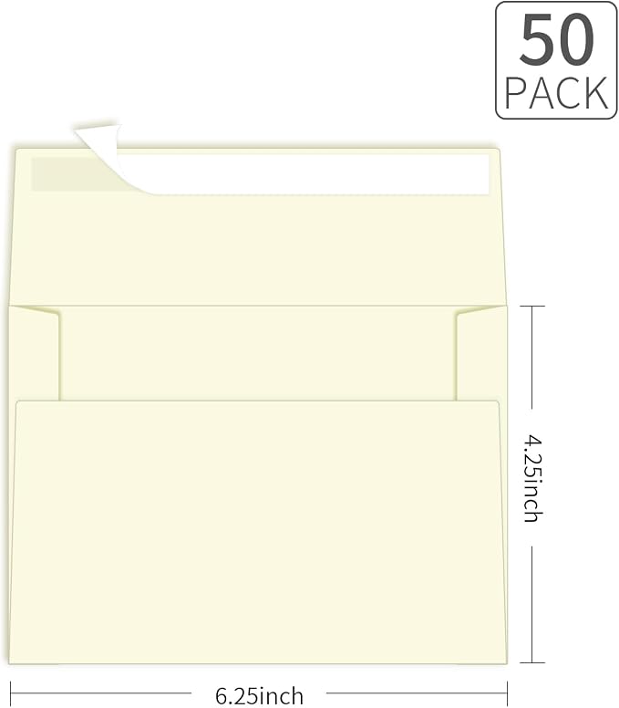 4x6 Envelopes For Invitation(50, Cream, A4) | A4 Envelope cream,50 pack 4x6 card Envelopes ivory,For weddings, greeting cards,baby shower,photos,birthday