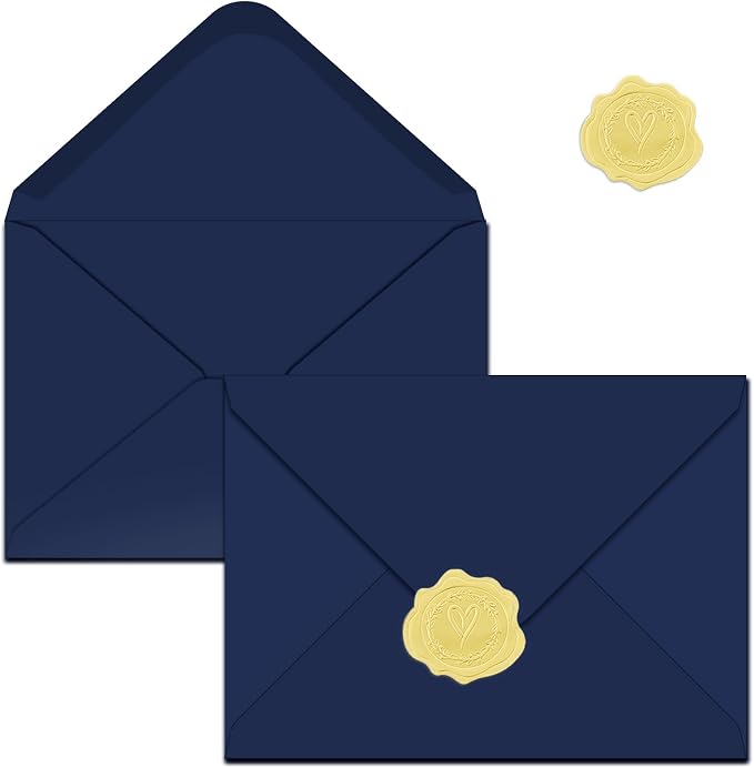 5x7 Envelopes With Golden Stickers (50, Blue, A7) | A7 Envelope for Invitations,envelope for 5x7 cards,Self Seal for Postcards, Greeting Cards, Mailing，Wedding