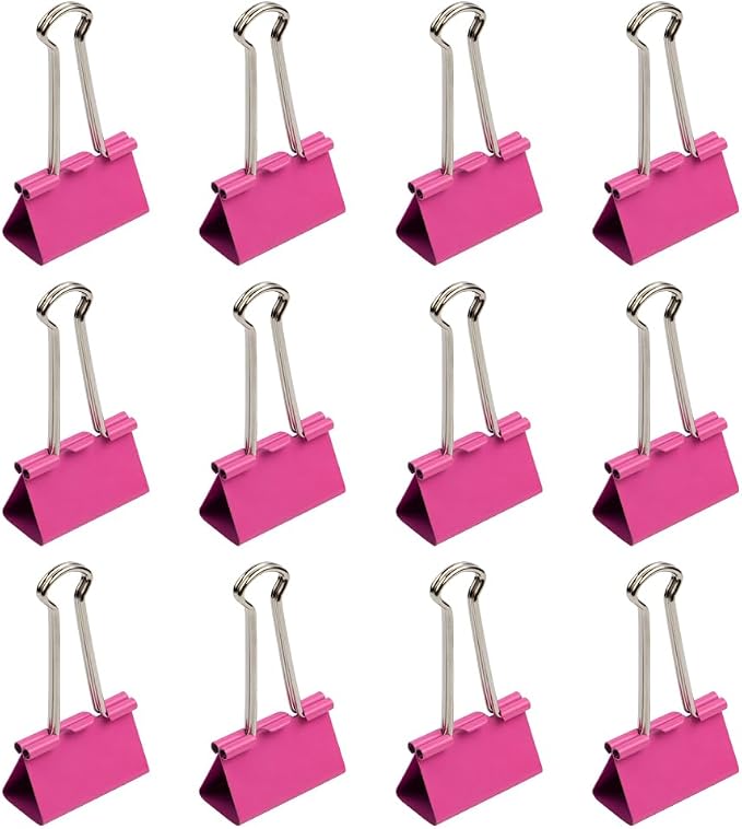 JAM PAPER Colorful Binder Clips - Large - 1 1/2 Inch (41 mm) - Pink Binderclips - 12/Pack