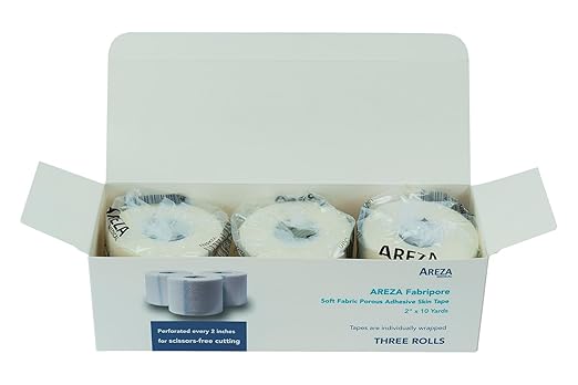 Areza Medical Surgical Tape - Porous Skin Soft Fabric Cloth Adhesive Tape - Fabripore - 2" x 10 yds. (5 cm x 9 m) - 3 Rolls per Box