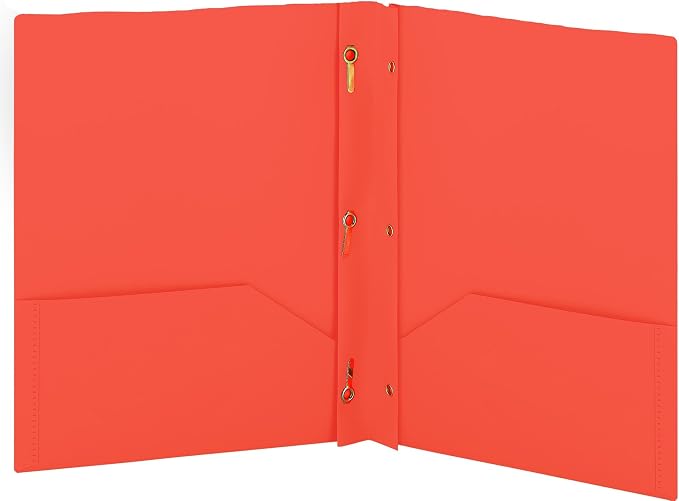 Plastic Folders with Pockets and Prongs Red - Two Pocket Folder with Brads - 3 Prong Folders with Pockets for Letter Size Sheets, Also Available in Blue, Green, Purple, Pink, and Grey, 1 Pc –by Enday