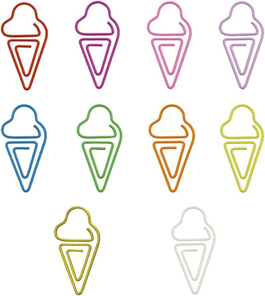 OWLFAVO 100pcs Ice Cream Shape Paper Clips with Clear Box, 10 Colors, Funny Cute Paperclips Bookmarks Planner Clips for Fun Office Supplies School Gifts Wedding Decoration