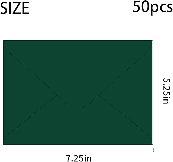 YINUOYOUJIA 50 pack Green 5x7 Envelopes V Flap,A7 Invitation Envelopes for 5x7 cards,Weddings,Birthday,Baby Shower,postcards,Photos,Mailing (Forest Green)
