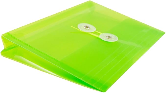 JAM PAPER Plastic Envelopes with Button & String Tie Closure - Index Size - 5 1/2 x 7 1/2 - Lime Green - 12/Pack