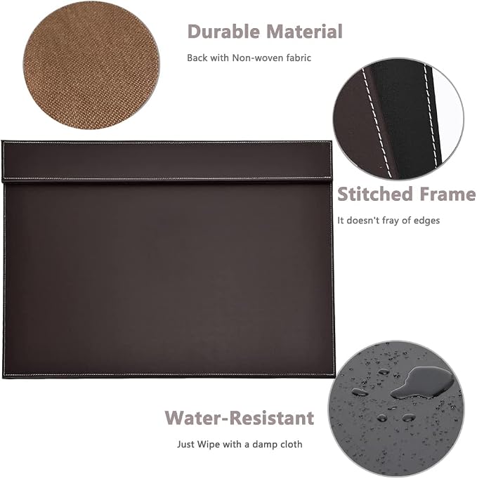 Ultra-Smooth PU Leather Desk Pad & Mat Office Desk Drawing & Writing Board A3/ A4 File Paper Clip Table Protector Mat on Top Large 24''x18'' (Brown)