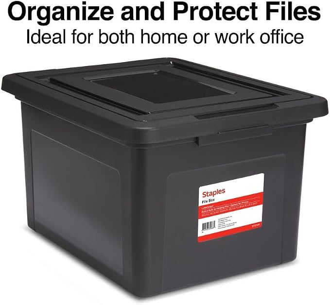 STAPLES File Box Plastic File Box Snap, Letter/Legal Size, Black, 4/Carton